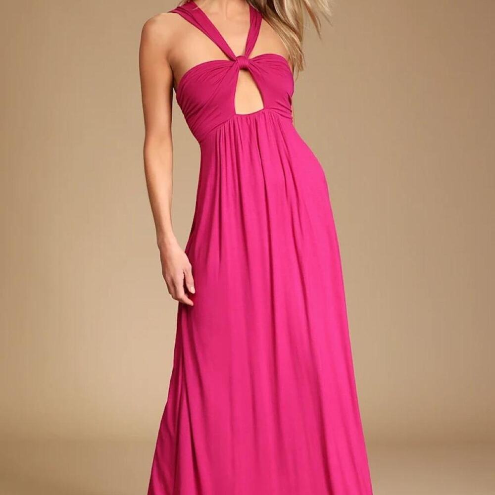 Lulu's Beyond Casual Magenta Halter Cutout Maxi Dress